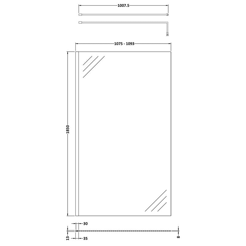 Nuie Wetroom Screen With Support Bar (8 sizes, Brushed Brass) - Brandnew Bathroom