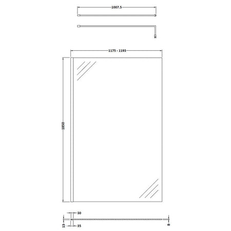 Nuie Wetroom Screen With Support Bar (8 sizes, Brushed Brass) - Brandnew Bathroom