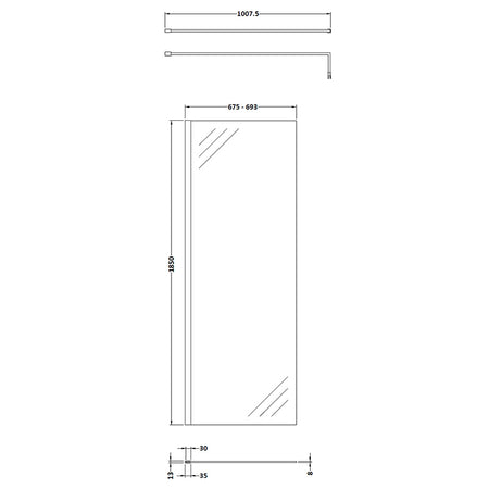 Nuie Wetroom Screen With Support Bar (8 sizes, Brushed Brass) - Brandnew Bathroom