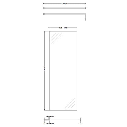 Nuie Wetroom Screen With Support Bar (8 sizes, Brushed Brass) - Brandnew Bathroom