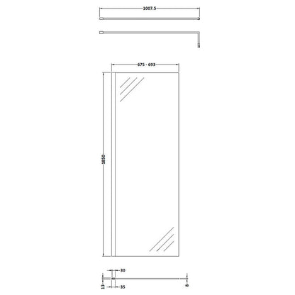 Nuie Wetroom Screen & Support Bar (8 sizes, Matt Black) - Brand New Bathrooms