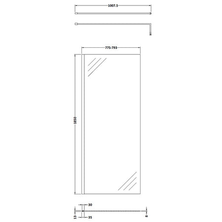 Nuie Wetroom Screen & Support Bar (8 sizes, Matt Black) - Brand New Bathrooms