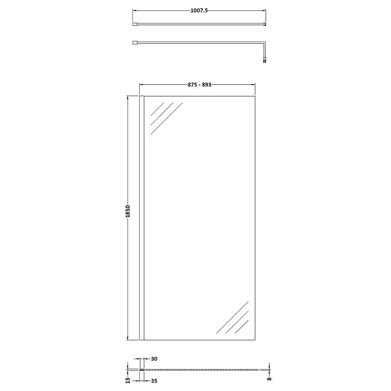 Nuie Wetroom Screen & Support Bar (8 sizes, Matt Black) - Brand New Bathrooms