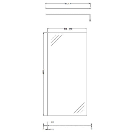Nuie Wetroom Screen & Support Bar (8 sizes, Matt Black) - Brand New Bathrooms