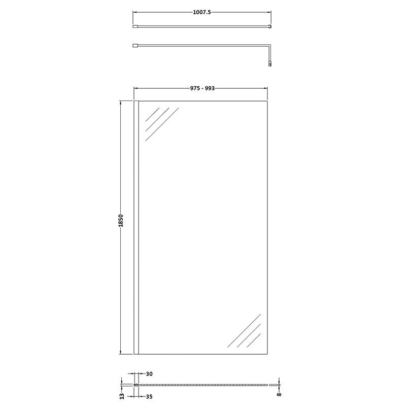 Nuie Wetroom Screen & Support Bar (8 sizes, Matt Black) - Brand New Bathrooms
