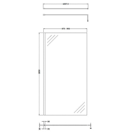 Nuie Wetroom Screen & Support Bar (8 sizes, Matt Black) - Brand New Bathrooms