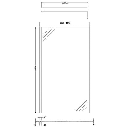 Nuie Wetroom Screen & Support Bar (8 sizes, Matt Black) - Brand New Bathrooms