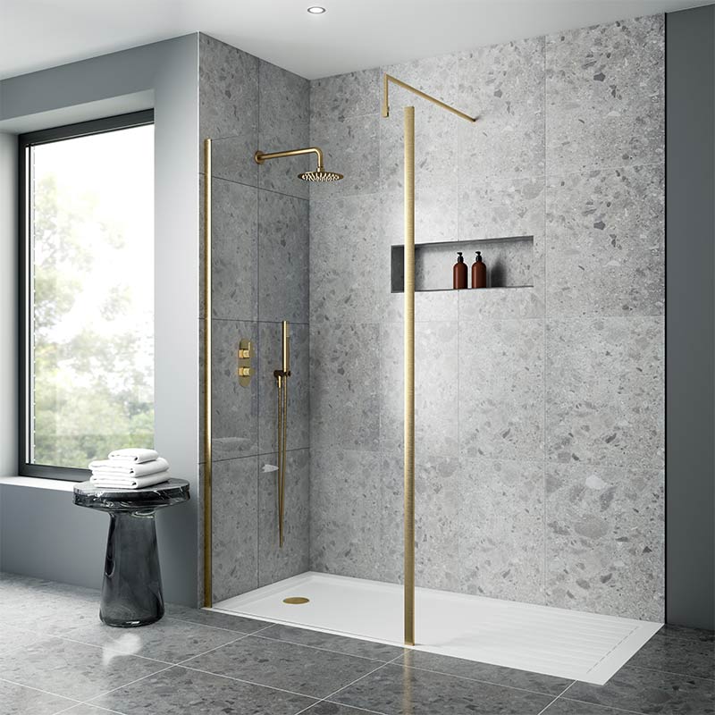 Nuie Outer Framed Wetroom Screen with Support Bar (8 sizes, 2 colours) - Brandnew Bathroom