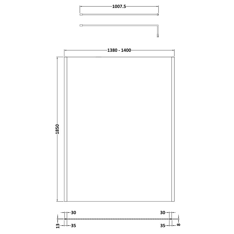 Nuie Outer Framed Wetroom Screen with Support Bar (8 sizes, 2 colours) - Brandnew Bathroom