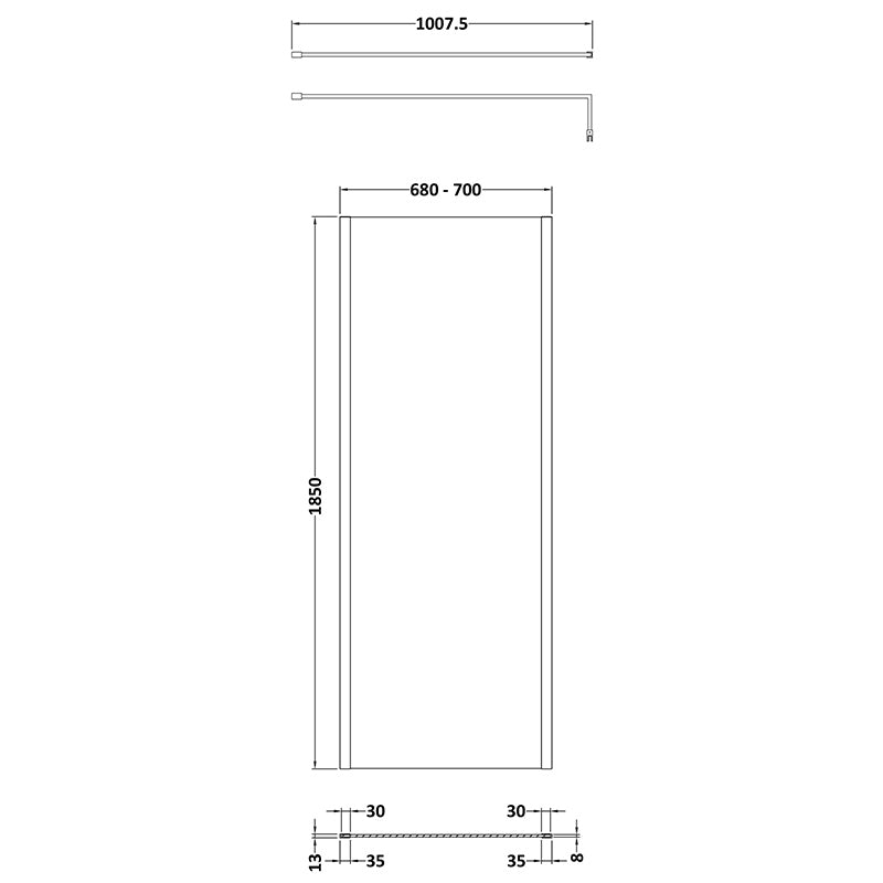 Nuie Outer Framed Wetroom Screen with Support Bar (8 sizes, 2 colours) - Brandnew Bathroom