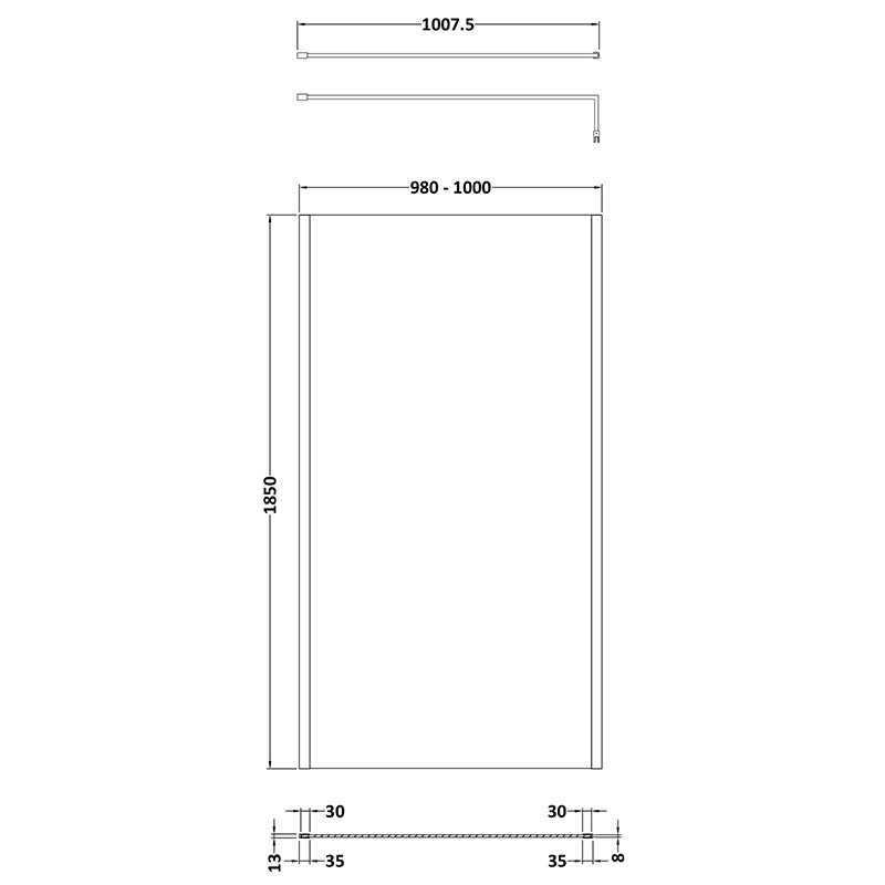 Nuie Outer Framed Wetroom Screen with Support Bar (8 sizes, 2 colours) - Brandnew Bathroom