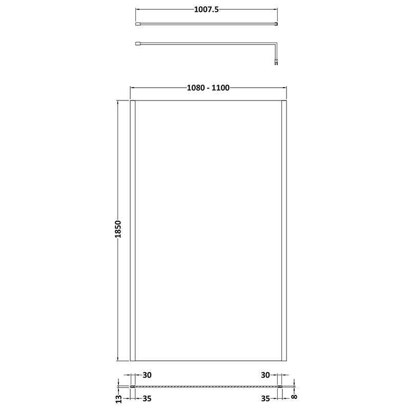 Nuie Outer Framed Wetroom Screen with Support Bar (8 sizes, 2 colours) - Brandnew Bathroom