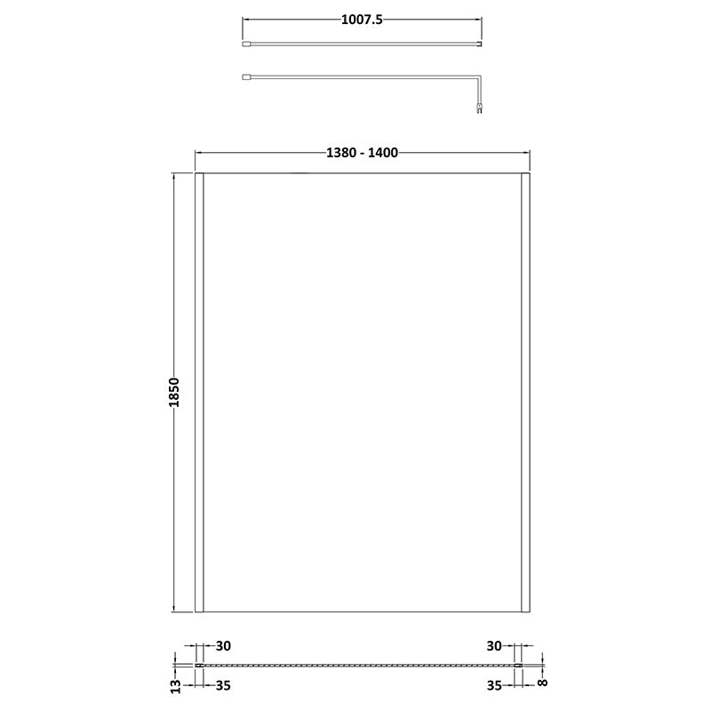 Nuie Outer Framed Wetroom Screen with Support Bar (8 sizes, 2 colours) - Brandnew Bathroom