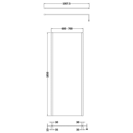 Nuie Outer Framed Wetroom Screen with Support Bar (8 sizes, 2 colours) - Brandnew Bathroom