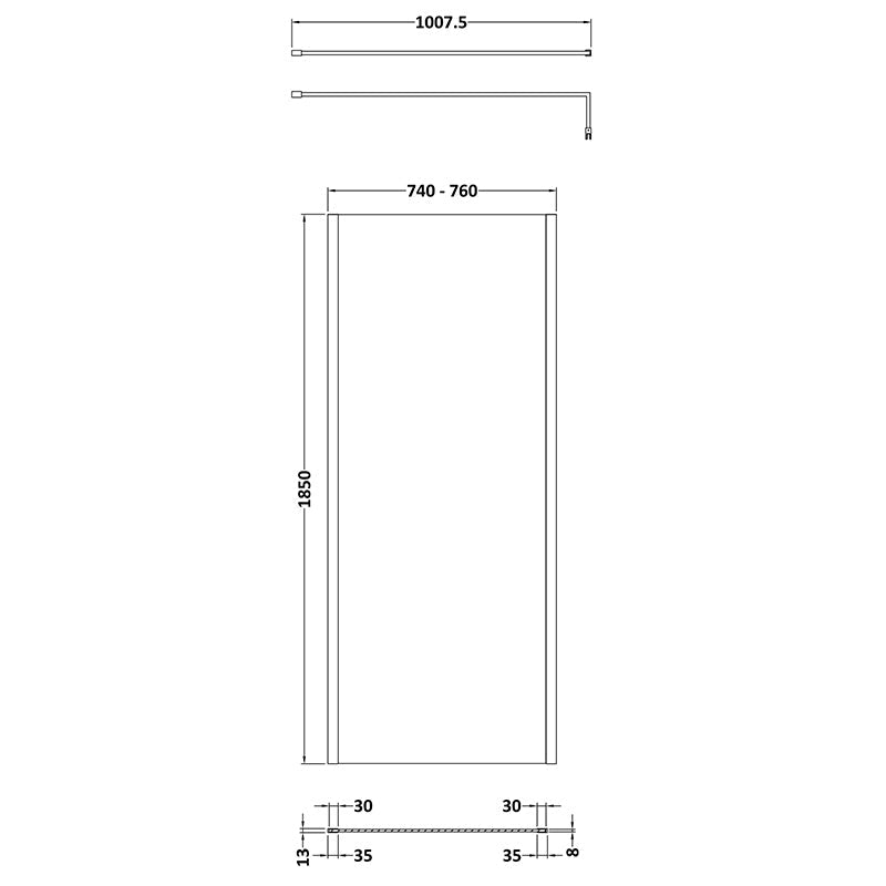 Nuie Outer Framed Wetroom Screen with Support Bar (8 sizes, 2 colours) - Brandnew Bathroom