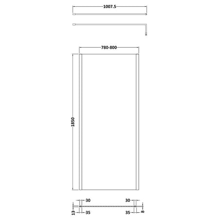 Nuie Outer Framed Wetroom Screen with Support Bar (8 sizes, 2 colours) - Brandnew Bathroom