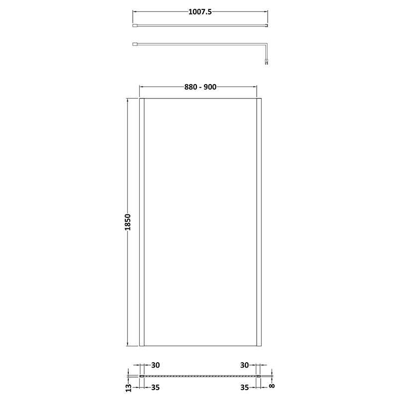 Nuie Outer Framed Wetroom Screen with Support Bar (8 sizes, 2 colours) - Brandnew Bathroom