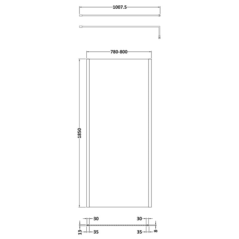Nuie Wetroom Screen Outer Frame (8 sizes, Brushed Pewter) - Brand New Bathrooms