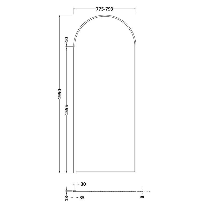 Nuie Arched Wetroom Screen 8mm Glass (2 sizes, Matt Black) - Brandnew Bathroom