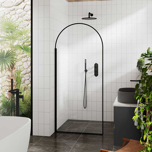 Nuie Arched Wetroom Screen 8mm Glass (2 sizes, Matt Black) - Brandnew Bathroom