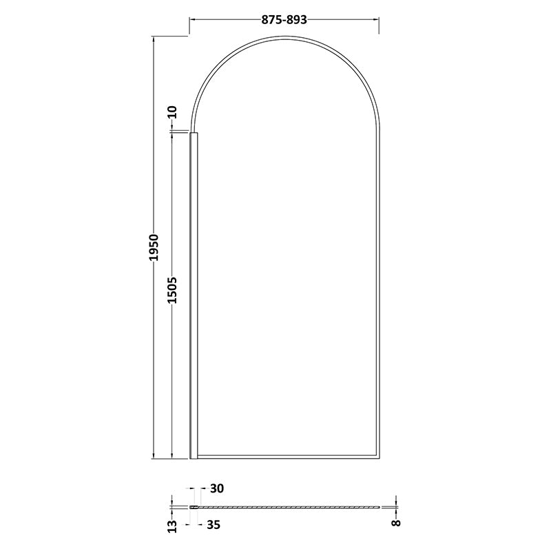 Nuie Arched Wetroom Screen 8mm Glass (2 sizes, Matt Black) - Brandnew Bathroom
