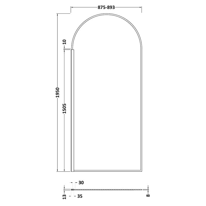 Nuie Arched Wetroom Screen 8mm Glass (2 sizes, Matt Black) - Brandnew Bathroom