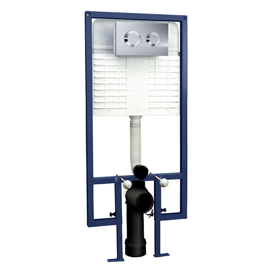 Nuie Concealed Toilet Cistern, Wall Hung Frame and Dual Flush Push Button (1 size, 2 styles, Chrome) - Brand New Bathrooms