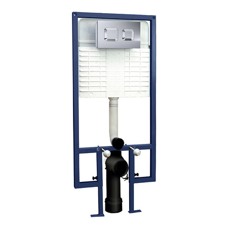 Nuie Concealed Toilet Cistern, Wall Hung Frame and Dual Flush Push Button (1 size, 2 styles, Chrome) - Brand New Bathrooms