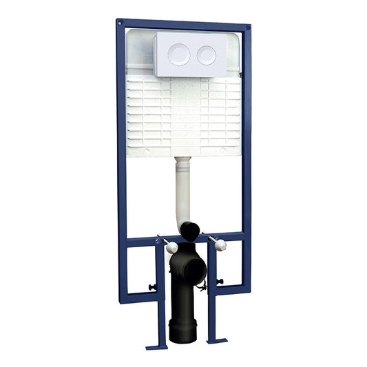 Nuie Dual Flush Concealed Toilet Cistern & Frame with Flush Plate (1 size, 2 styles, Matt White) - Brand New Bathrooms