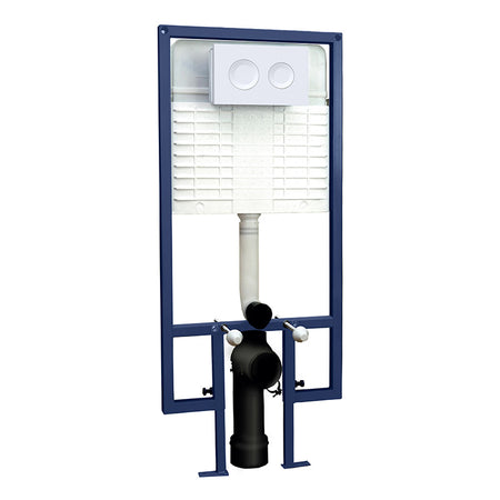 Nuie Dual Flush Concealed Toilet Cistern & Frame with Flush Plate (1 size, 2 styles, Matt White) - Brand New Bathrooms