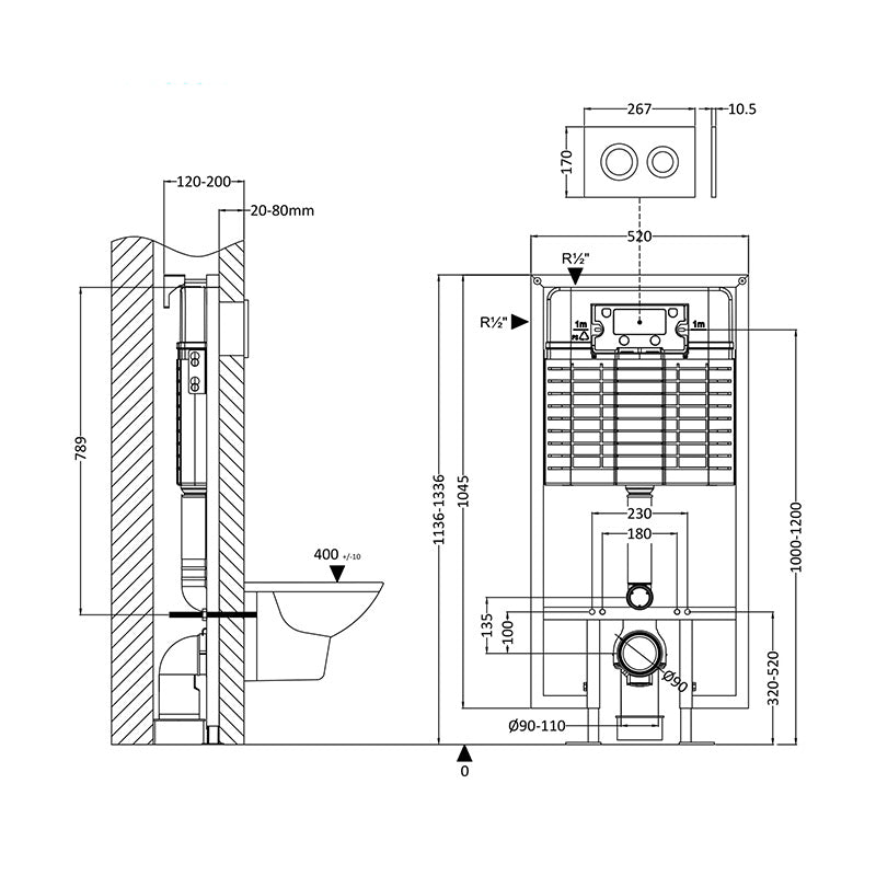Nuie Dual Flush Concealed Toilet Cistern & Frame with Flush Plate (1 size, 2 styles, Matt White) - Brand New Bathrooms