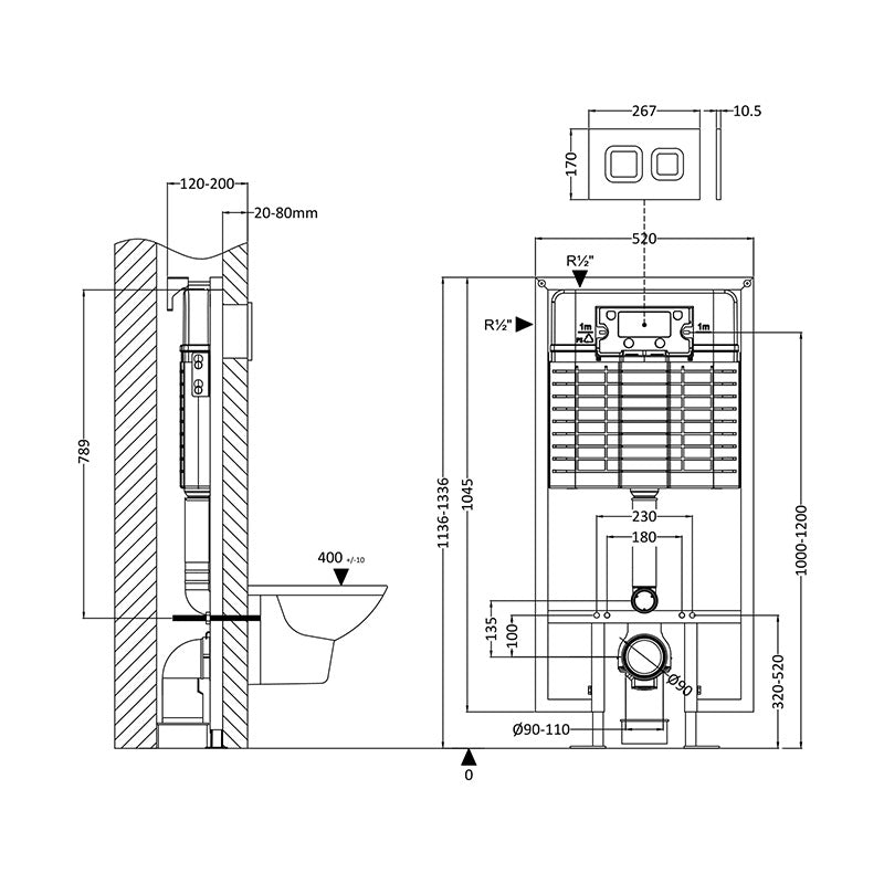 Nuie Dual Flush Concealed Toilet Cistern & Frame with Flush Plate (1 size, 2 styles, Matt White) - Brand New Bathrooms