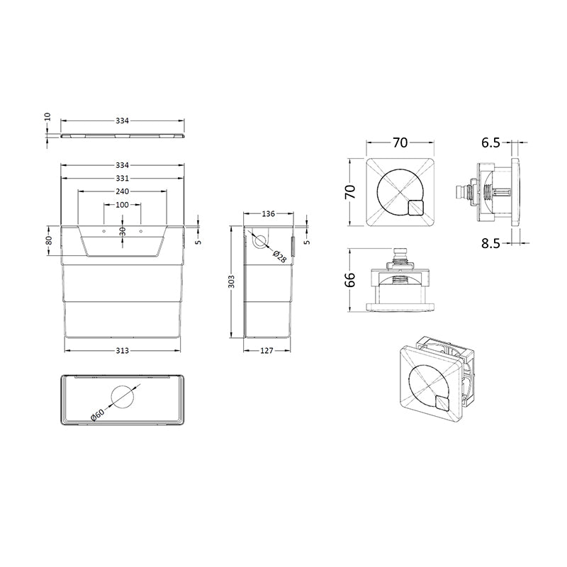 Nuie Universal Access Toilet Cistern & Square Toilet Flush Plate (1 size, 3 colours) - Brand New Bathrooms
