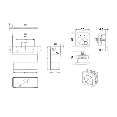 Nuie Universal Access Toilet Cistern & Square Toilet Flush Plate (1 size, 3 colours) - Brand New Bathrooms