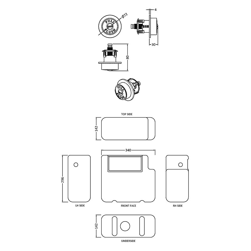 Nuie Universal Access Toilet Cistern & Traditional Toilet Flush Plate (1 size, 2 styles, Matt Black) - Brand New Bathrooms